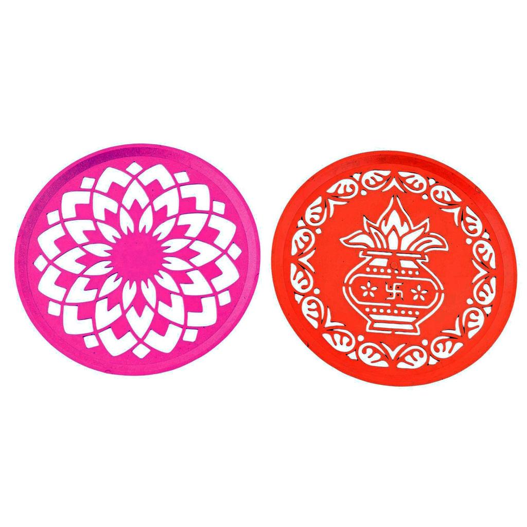 Different Design Ready to Draw Rangoli Making Stencils, Rangoli Plastic Stencils for Floor Decoration (Set of 12, Size 6 Inch)