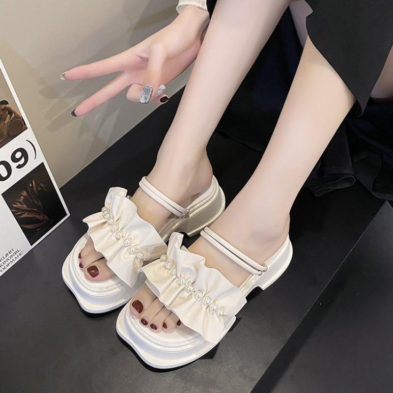 Fashion Two Way Wear Women's Sandals Fashion Pearl Fairy Sandal Summer Peep Toe Roman Sandals for Women Platform Sandals Sandalias Mujer