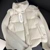 Autumn and Winter New Stand-up Collar Knitted Splicing Sleeve Down Jacket Women's Short White Duck Down Loose Coat Tide