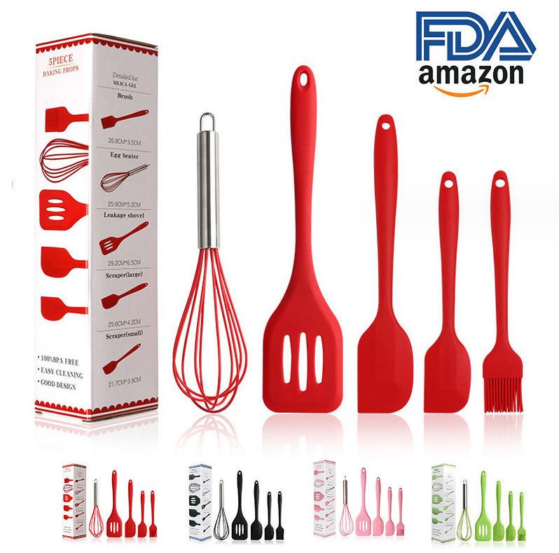 

Food grade silicone kitchen set scraper 5-piece baking tool spatula silicone spatula oil brush egg beater cooking spoon