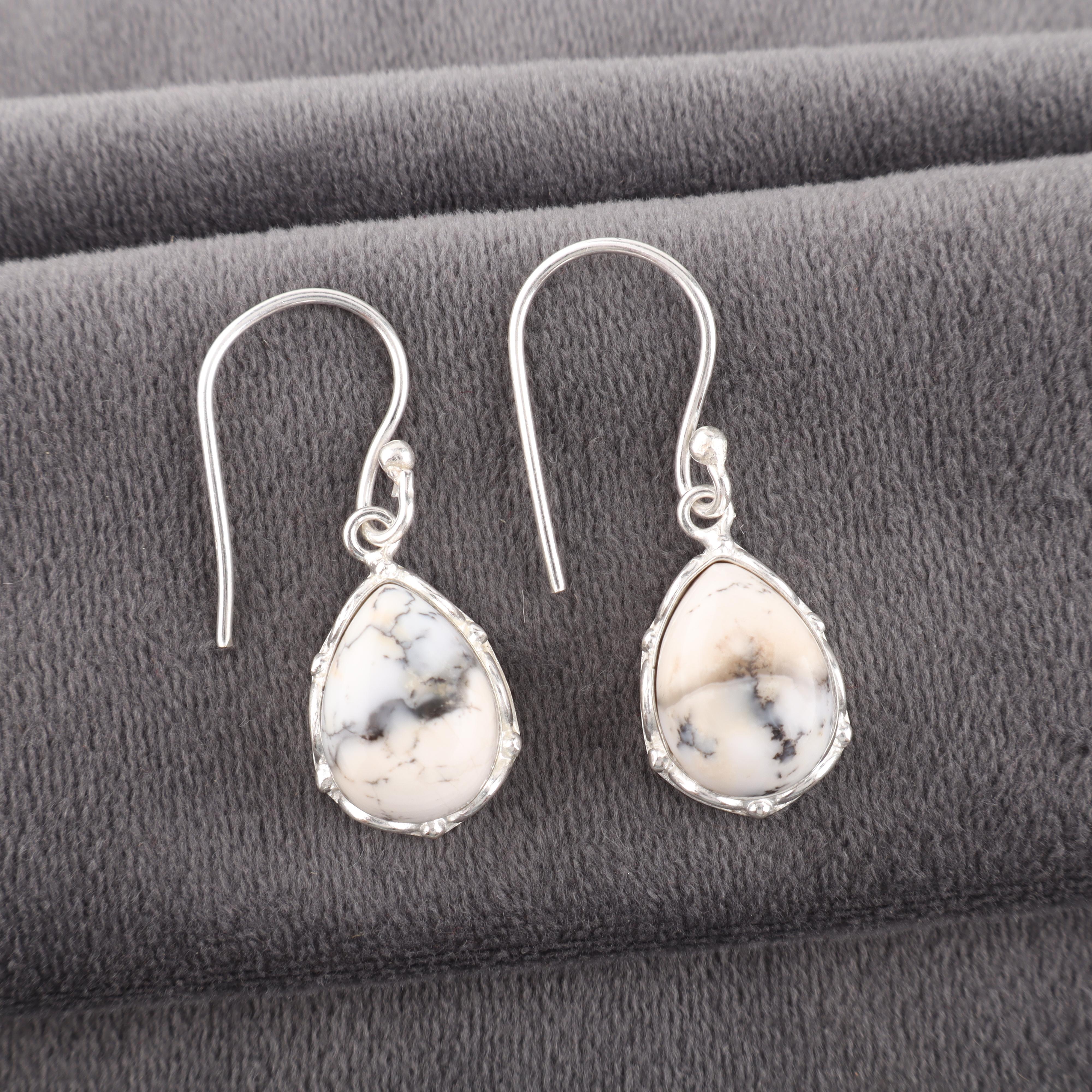 

Серьги с дендритовым опалом, Ювелирные изделия из драгоценных камней из стерлингового серебра 925 пробы, Серьги ручной работы, На День благодарения 1.30 Inches белый