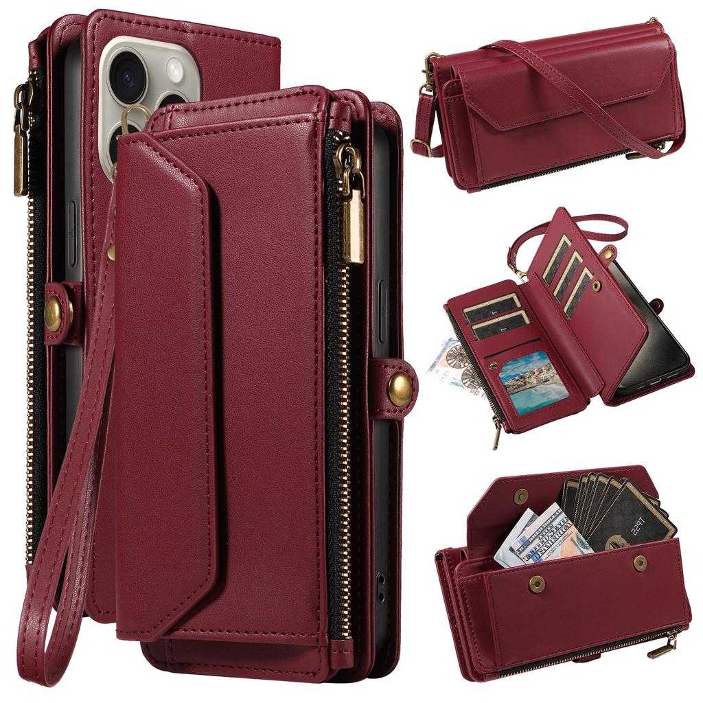 Multi-Card Slot Wallet-Style Phone Case (Long Strap + Short Strap) for IPhone 17/16/15/14/13/12/11 Pro Max Protective Set with Coin Pocket