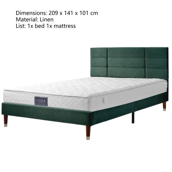 Upholstered Bed 1 Set Frame Cushion Spring Thick Headboard Mattress Solid Color Anti-wear for Room