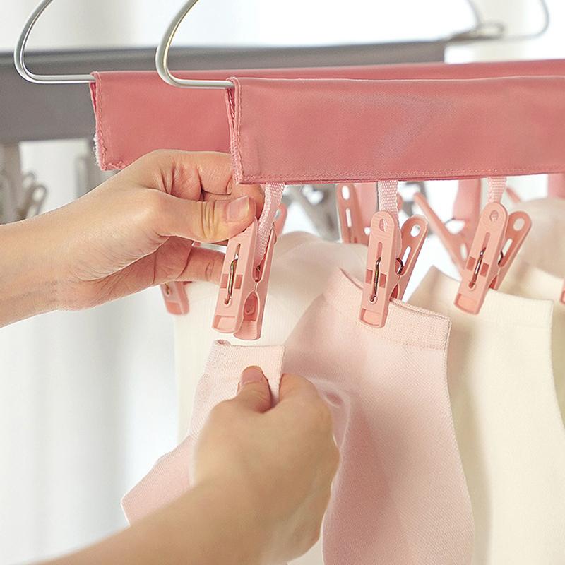 Multifunctional Folding Clothespin Hanger Fabric Clip Drying Hanger Sock Clip Underwear Clip Travel Portable Fabric Hanger