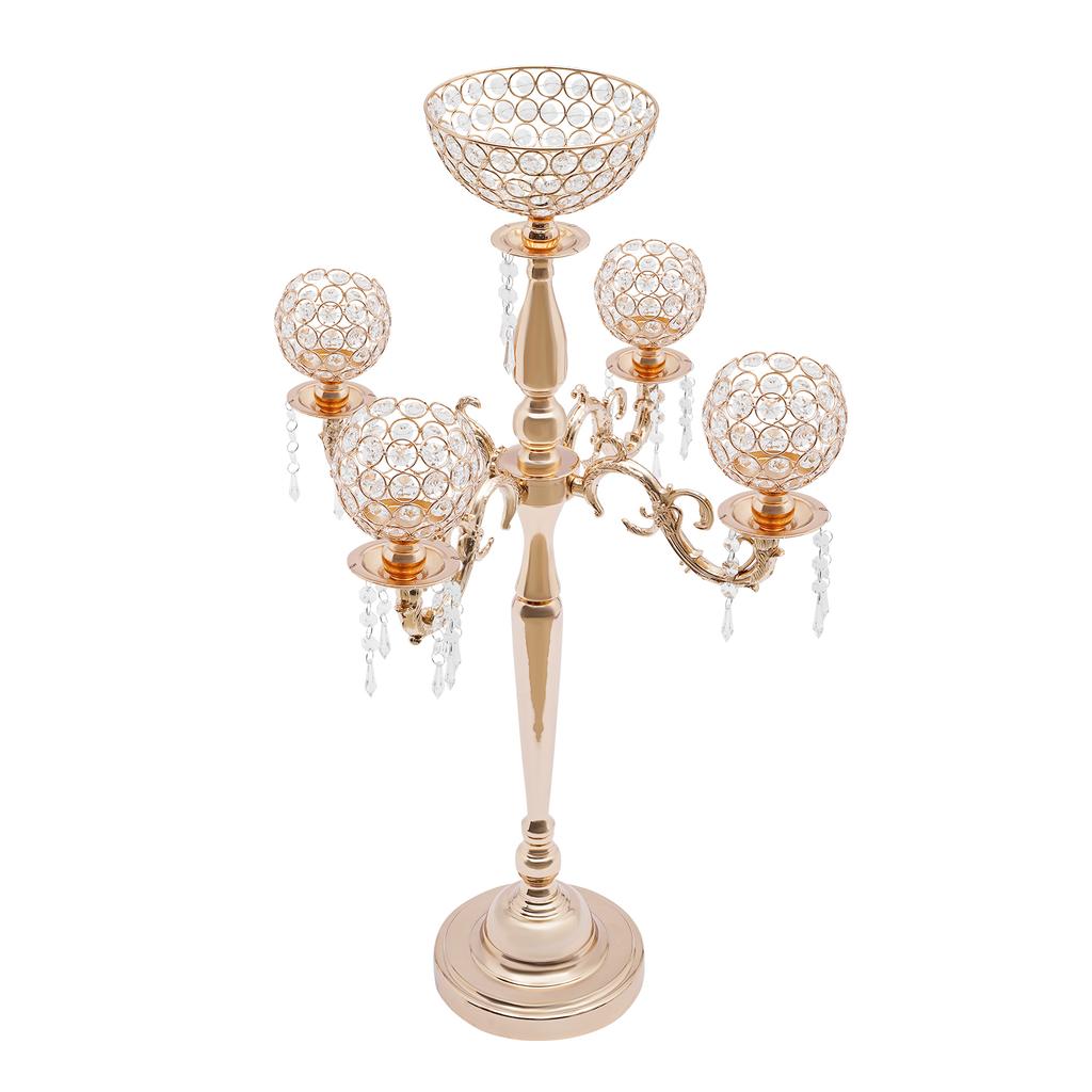 Floor Candelabra Gold Candelabra with Flower Vase 35 Inches Metal Wedding Centerpiece Table Candstick Holder for Valentine's Day