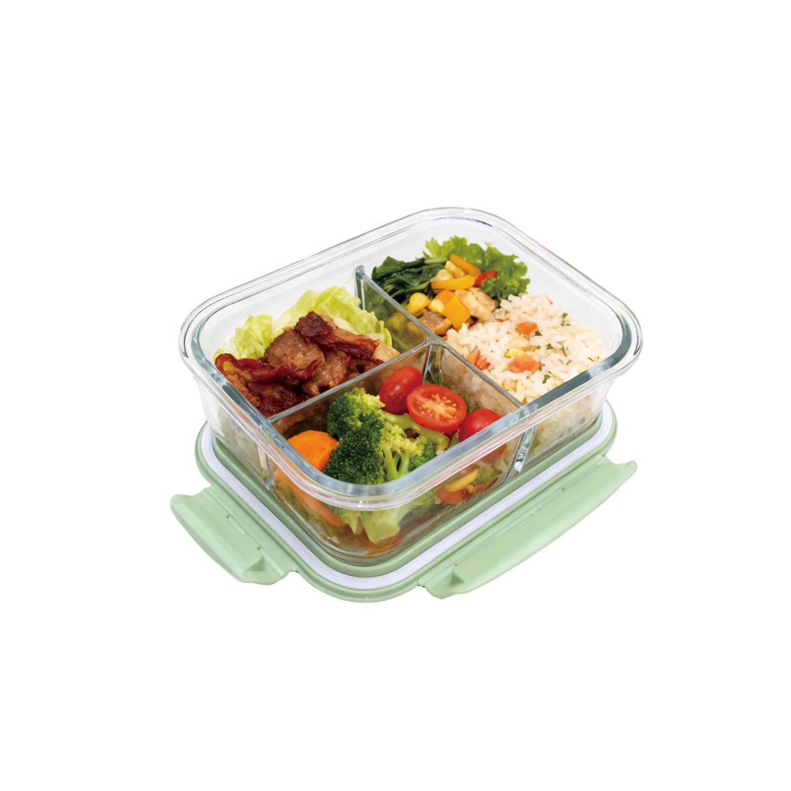 Glass Lunch 960ml 3 Airtight Storage Container Microwave and Oven Safe Perfect for Prepared Green Lid JXN-Yun Heat-Resistant Box Capacity 5600₽