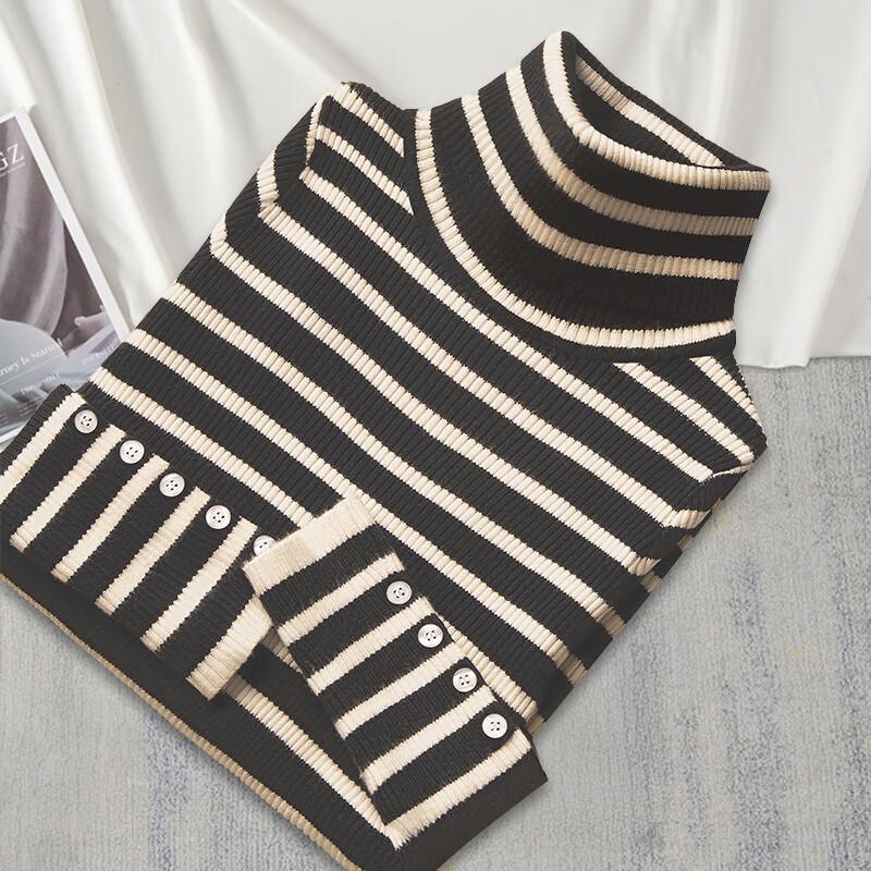 

Женский полосатый трикотажный топ с высоким воротом Sisbocher XL