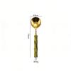 304 Stainless Steel Gold Cutlery Set with Violet Acrylic Bamboo Joint Handles: Includes Knife, Fork, and Spoon for Hotel Light Luxury Use.
