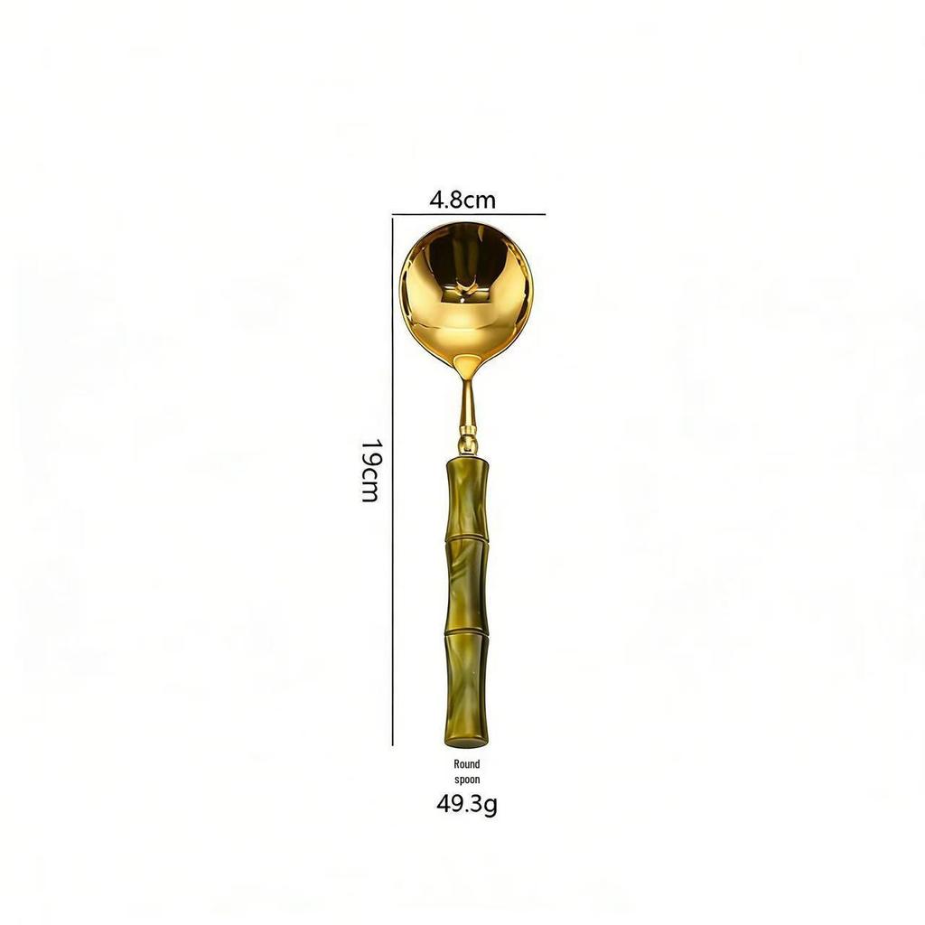 304 Stainless Steel Gold Cutlery Set with Violet Acrylic Bamboo Joint Handles: Includes Knife, Fork, and Spoon for Hotel Light Luxury Use.