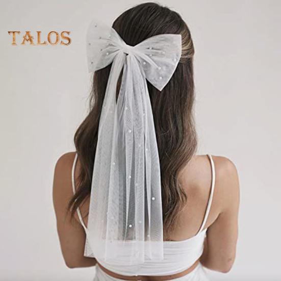 Braut Haarklammer mit Schleife Kunstperle Schleier Hochzeit Kopfschmuck Weiß Tüll Hochzeitstag Flitterwochen Haaraccessoire