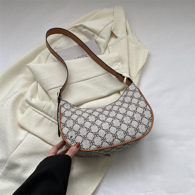Pu Vintage Stylish New Moon Shoulder Bag In Chic Coffee And Cream Colors Perfect For Use Everyday
