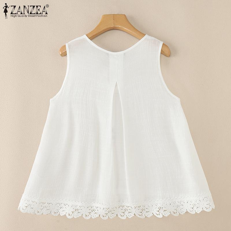 ZANZEA Women Summer Round Neck Sleeveless Lace Vests