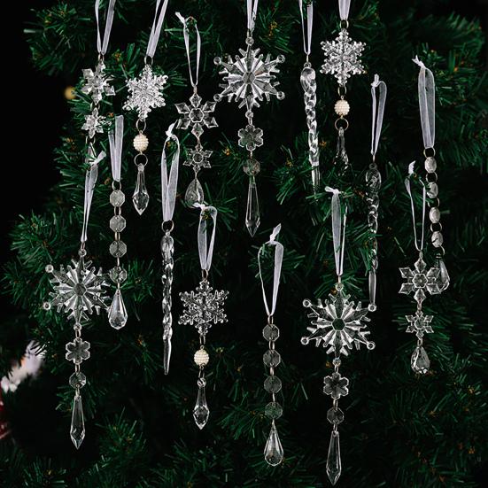 15Pcs  Acrylic Snowflake Ornaments Snowflake And Ice Crystal Hanging Decor for Christmas Tree Transparent Winter-Themed Craft Party Favor