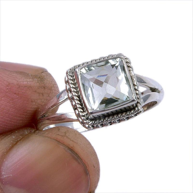 

Natural Green Amethyst Gemstone 925 Solid Sterling Silver Jewelry Ring S.7 e3Y73
