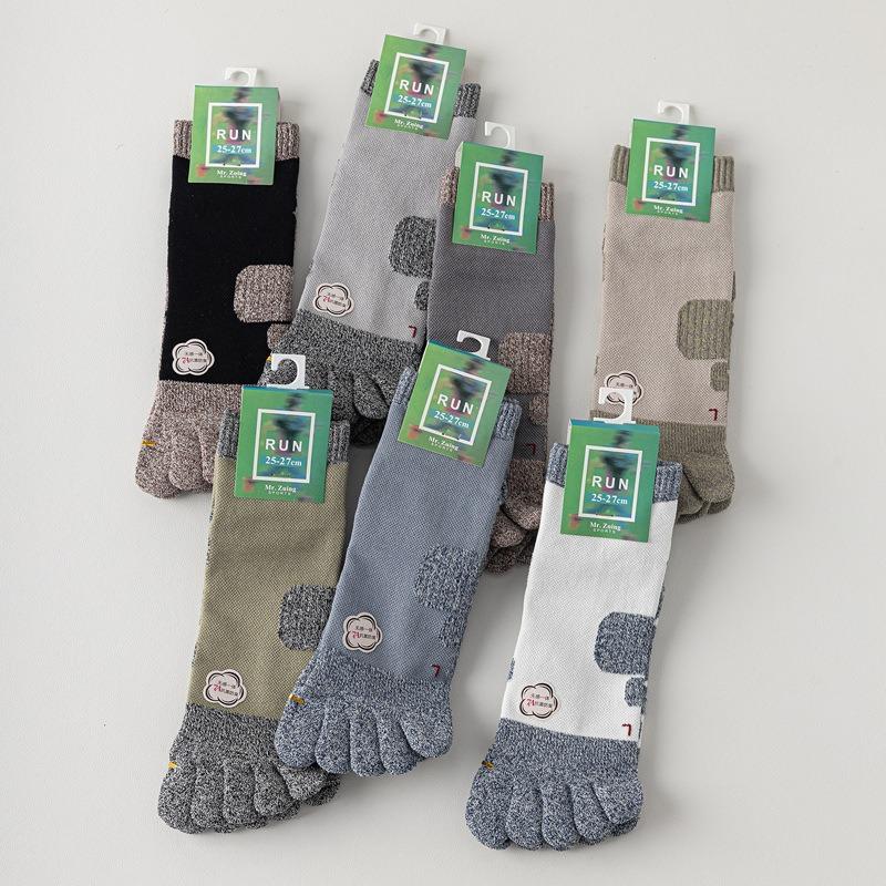 Terry Socks Men's Five Fingers Socks Towel Bottom Cotton Non-slip Anti-pilling Mesh Sweat Breathable Anti-odour Spring Socks