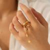 Euro-American style stainless steel star cross zircon ring for women, niche design open ring, titanium steel tassel hand jewelry