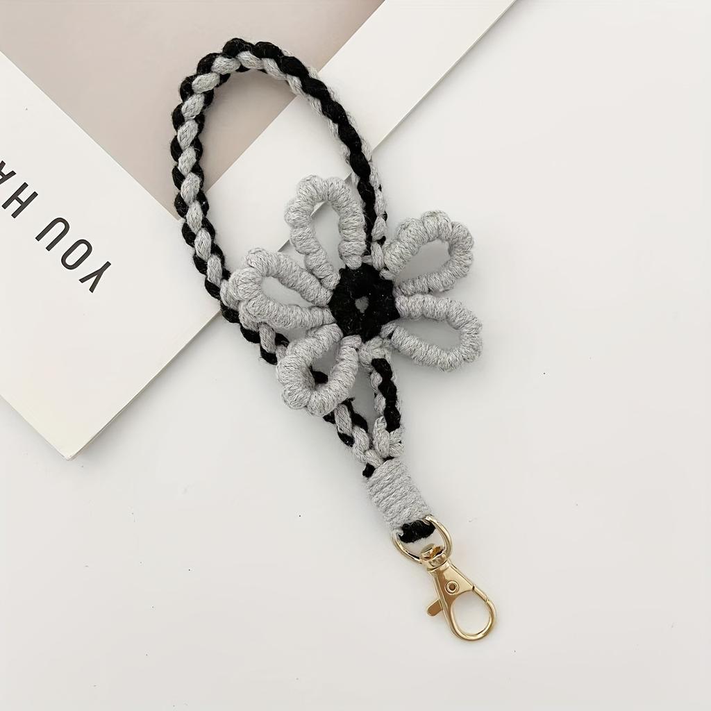 1pc Handmade Crochet Flower Keychain & Phone Charm Colorful Yarn Material, Decorative Floral Design, Festive Key Organizer Christmas Present for Women