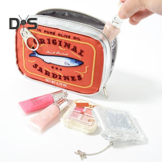 Canned Sardines Makeup Bag Large Capacity Zipper Closure Exquisite Embroidery Patterns Portable Travel Toiletry Bag Cosmetic Organizer