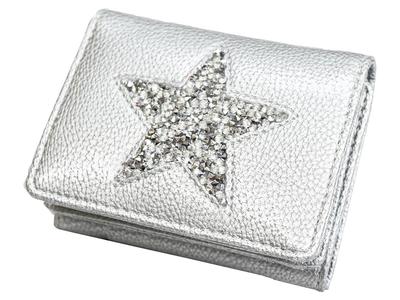 286-SV Star Jelly Dreifach-Mini-Geldbörse, Kompakte Geldbörse, Kastenform, Münzfach, Dreifach-Geldbörse, Süßes Stern-Design, Glitzerndes Kunstleder, Kompakt