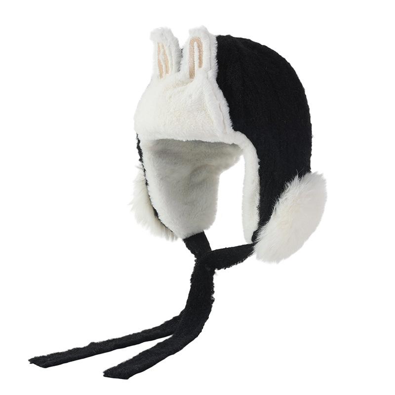 Sweet and Versatile Three dimensional Rabbit Ear Plush Lei Feng Hat Autumn and Winter Outdoor Leisure Windproof Ear Protection Hat Cute Warm Hat