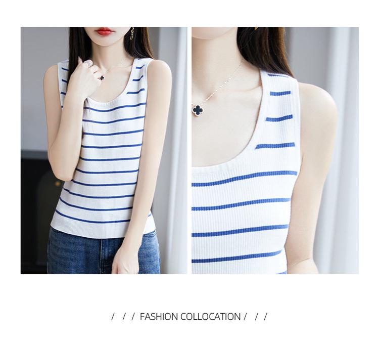 2025 Summer Women's Pure Cotton Striped U-neck Knitted Tank Top