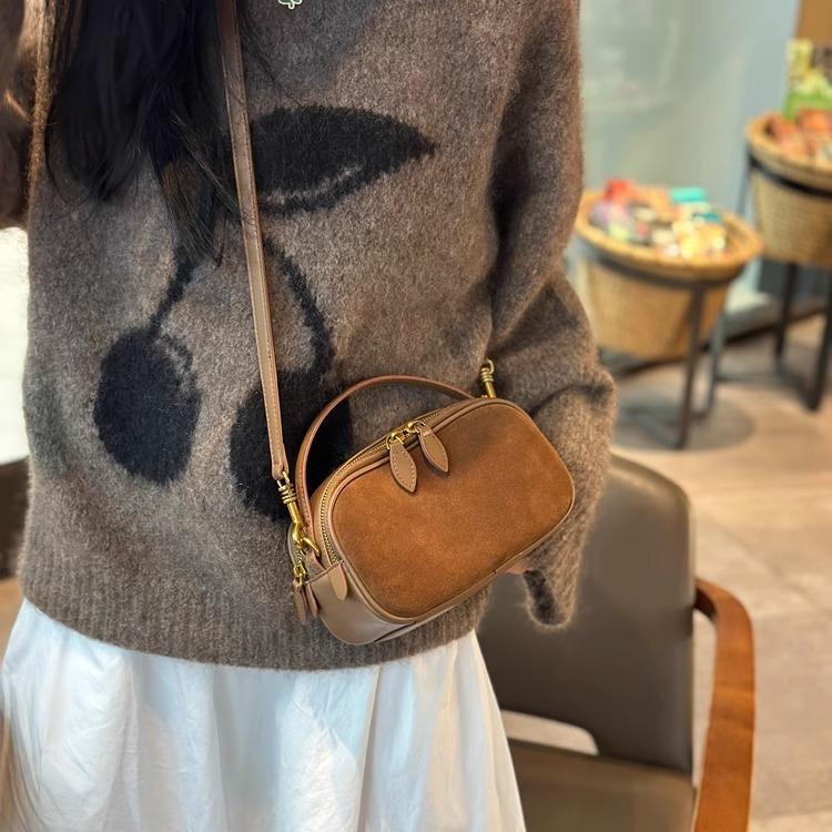 Sac à Bandoulière en Daim Cuir Véritable pour Femmes 2026 Nouveau Style Sacoche Bandoulière Sac à Main Carré Mini Souple Vintage