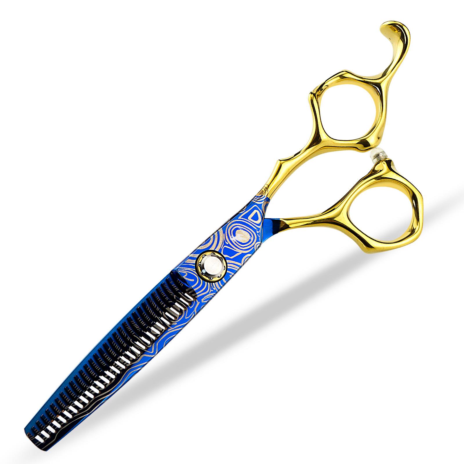 

6.0 Inch Nimpson Gold Handle Blue Pattern Hair Scissors, Hair Scissors, Flat Scissors, Bangs Scissors Straight head & chromium vanadium stainless steel