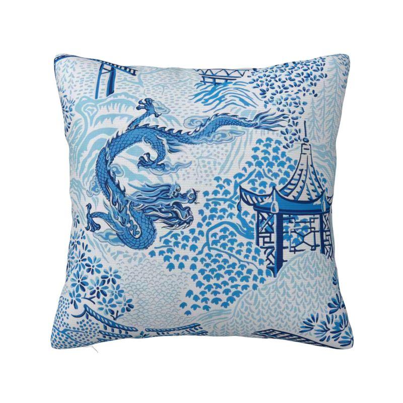 

Luxury Chinoiserie Ginger Jars Chippendale Cushion Cover for Sofa Soft Vintgae Delft Blue Porcelain Pillow Case Decoration 30x30cm 12x12in