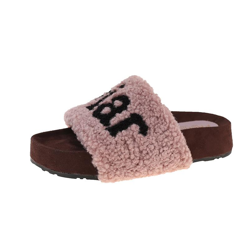 thick-soled letter Mao Mao slippers women's 2025 autumn and winter new Korean version soft-soled Mao slippers home comfort cotton drag women's shoes