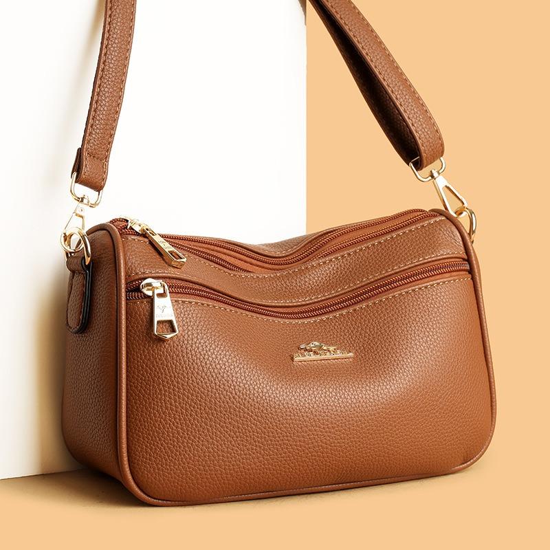 Women's Bag Fashionable Versatile Shoulder Bag Soft Leather Texture Retro Messenger Bag Multi-compartment Mother Bag