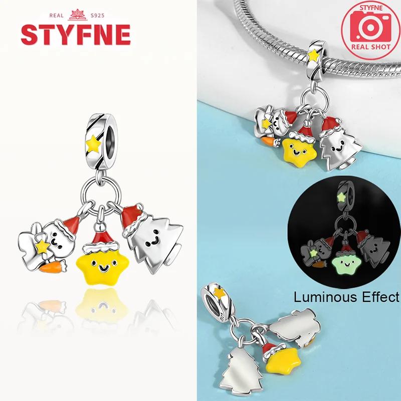 Coppergift Box Charm Luminous Beads Fits Brand Bracelet Diy Merry Christmas Fine Jewelry Pendant For Women Gift