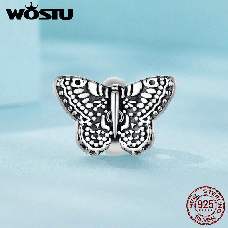 

WOSTU Стерлингового Серебра 925 Винтаж Бабочка Силиконовый Шарм Бусина для DIY Браслет Ожерелье
