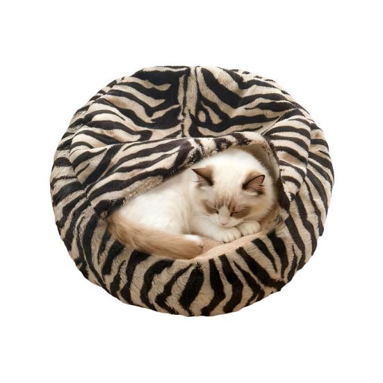 Plush Hooded Cat Bed, Semi-closed Calming Nest, Self-Warming Cave, Cozy Bed for Indoor S коричневый