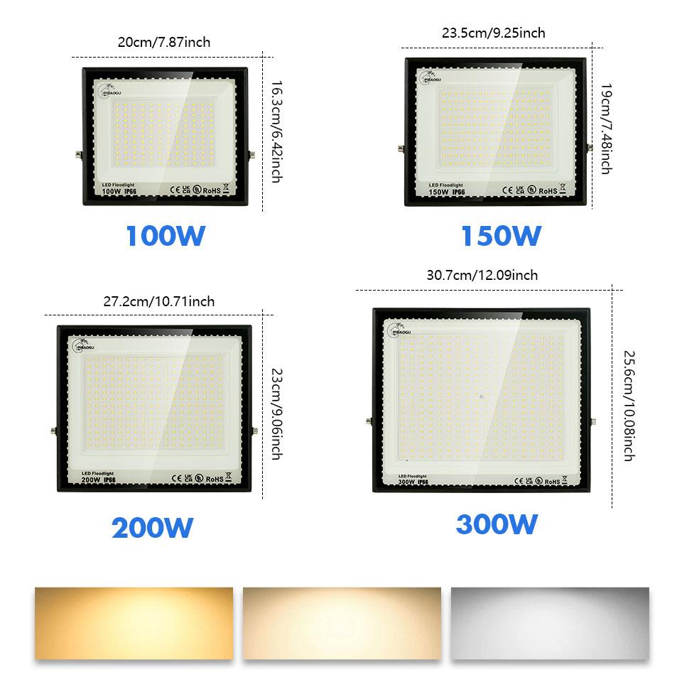 LED Floodlight Spotlight 10/20/30/50/100/150/200/300W Outdoor Lighting  Waterproof Garage Gym Street Gate Wall Lamps AC220/110V