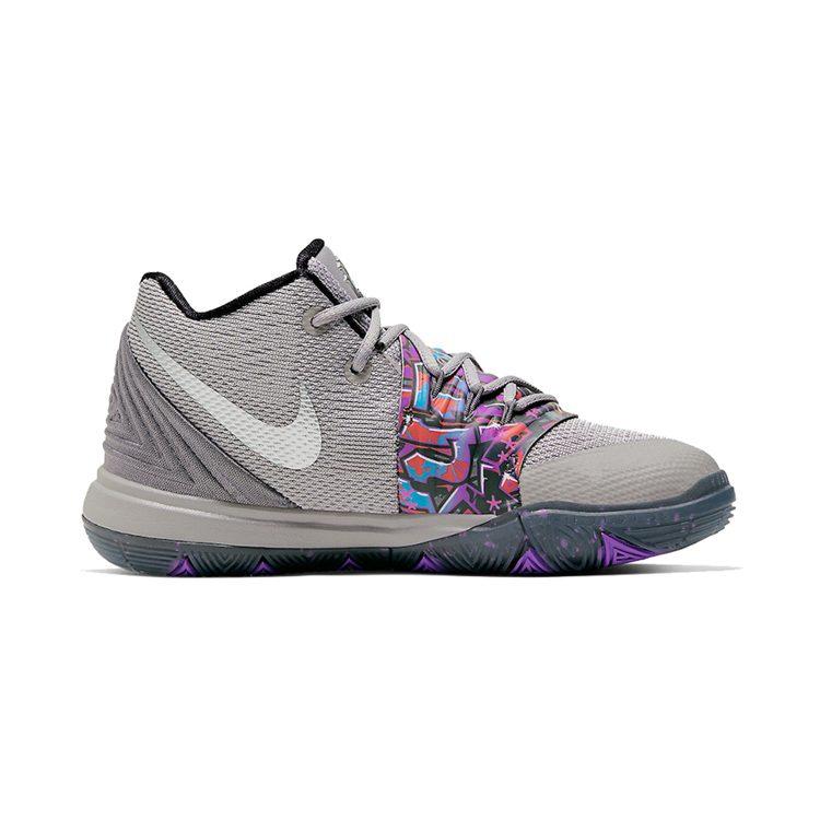 Nike Kyrie 5 Graffiti Irving 5 Mid top Children's Basketball Shoes Gray Purple Children Aged 3 7 Years Old AQ2458-001