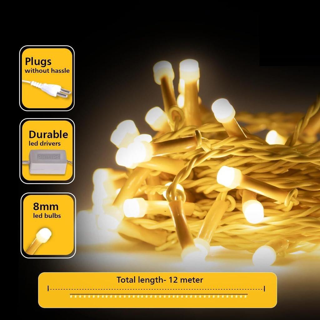 Starlit 12 Meter 72 LED-slinga för dekoration | Festival LED-slinga för hemmet | Varmvit, Förpackning med 1
