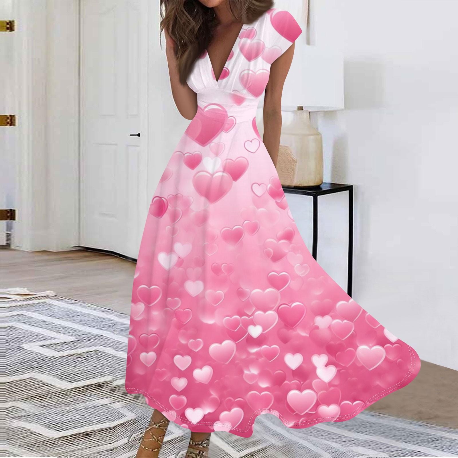 

Женские модные повседневные плиссированные платья с V-образным вырезом и завязками на День святого Валентина с принтом M розовый