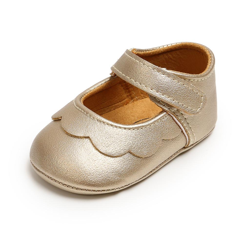 

Princess Shoes For Baby Girls Pu Soft Sole With Solid Color And Bow Decor For Spring And Fall Wear Gold Shoes,12cm