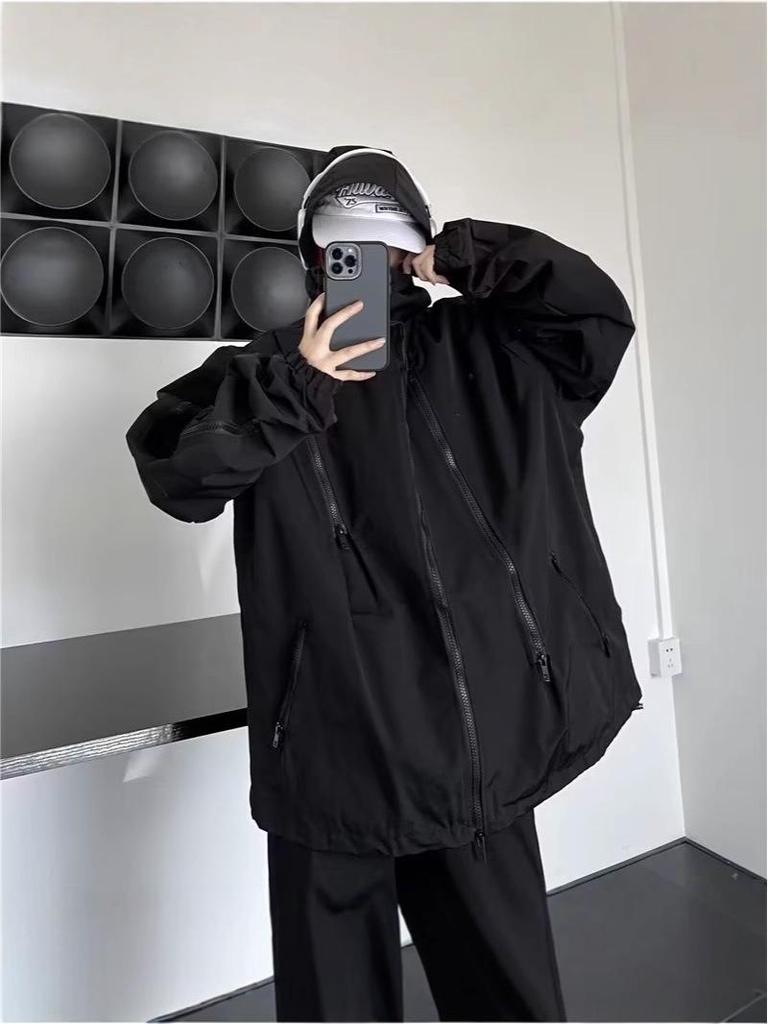 Men's Trendy American Hip Hop Hong Kong Style Loose Workwear Windbreaker