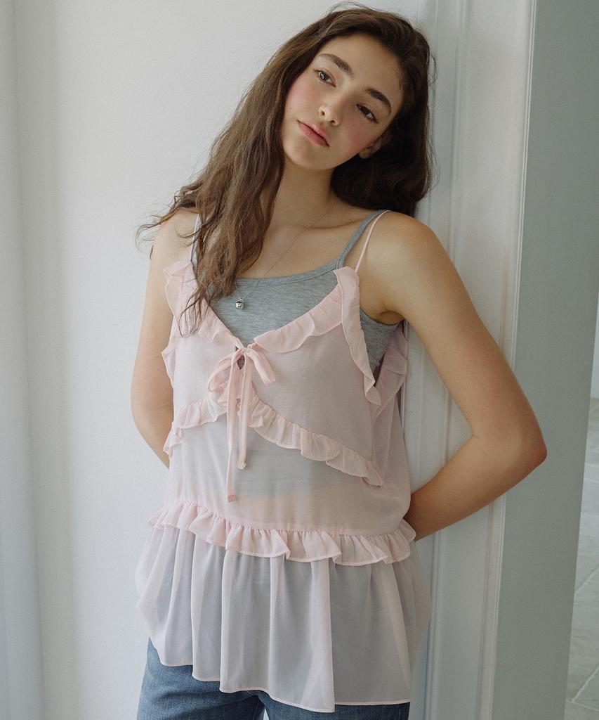 LETTER FROM MOON See-Through Frill Layered Dress (Pink)