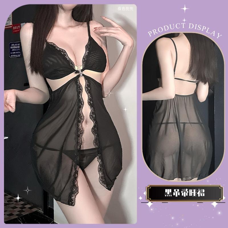 

Сексуальное кружевное фиолетовое пижамное платье женское манящая перспектива сексуальная пижама чистая похоть ветер искушение продвинутый сон One size чёрный