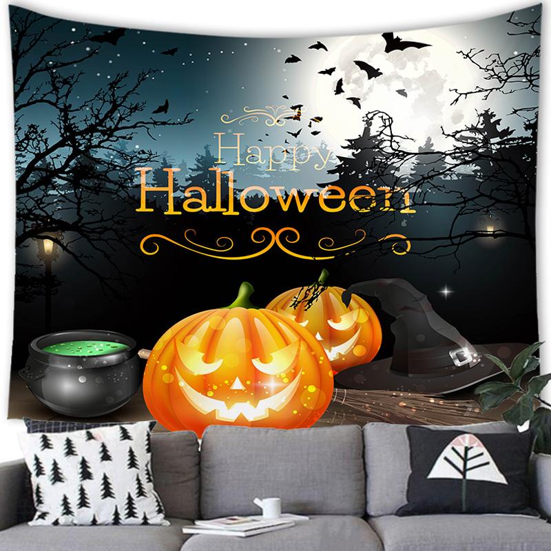 Home Decor Halloween Tapestry Bat Pumpkin Happy   Wall Hanging Party  Backdrop Tapiz