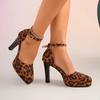 Fashion Women's High Heels 2025 Plus Size Ankle-wrap Fashion Dress Pumps Women Leopard Shallow Buckle Strap Shoes Women High Heels