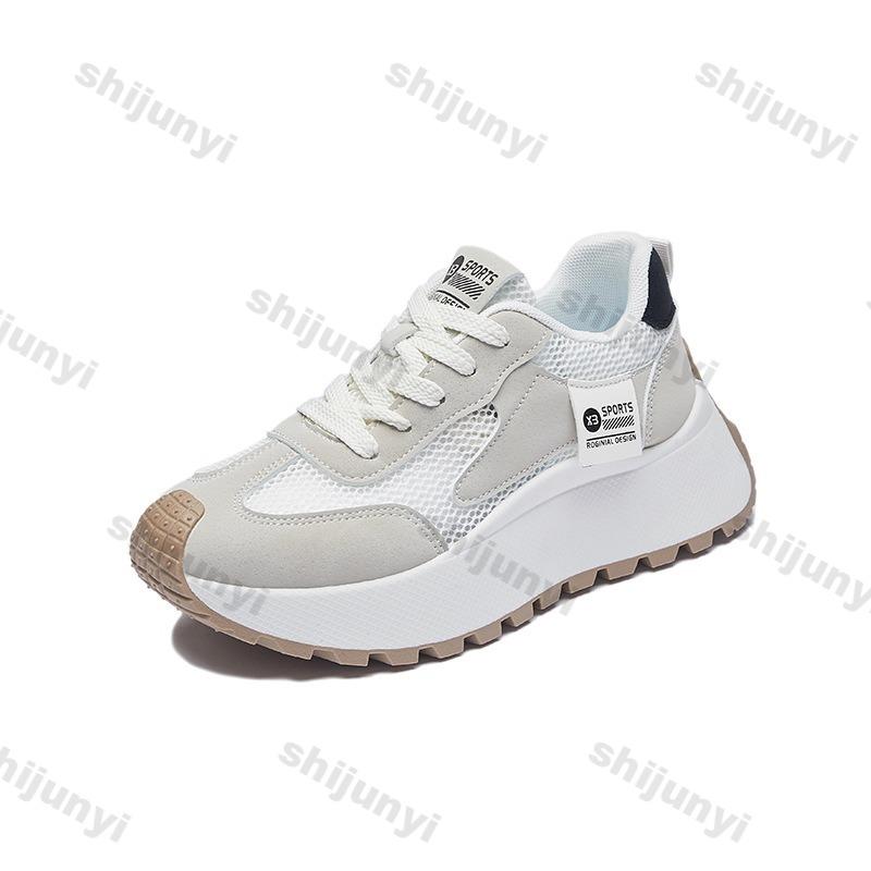 Woman Vulcanize Shoes 2025 Spring Summer New Lace-up Chunky Sneakers Breathable Mesh Hollow Comfortable Casual Shoes