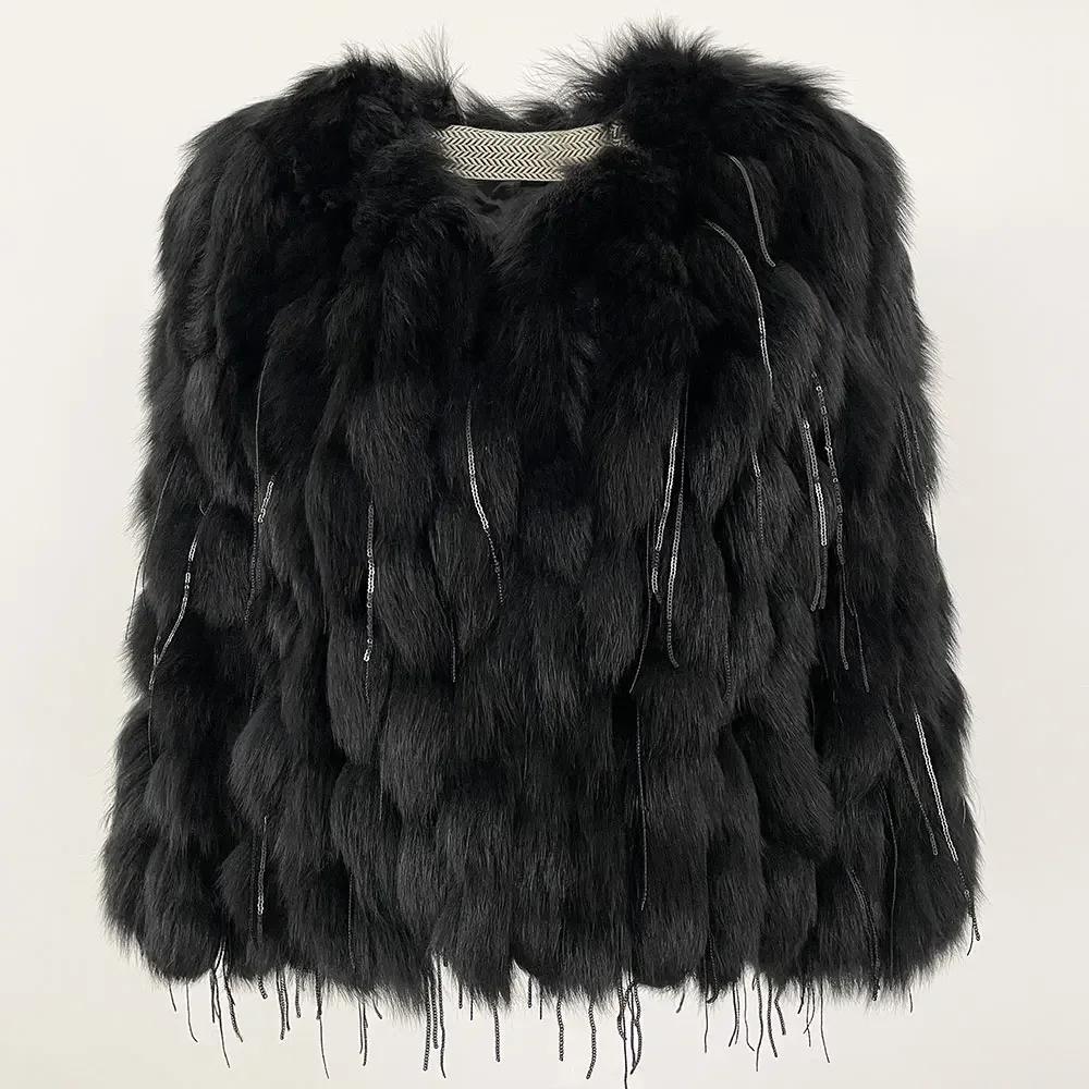 

OFTBUY Зимняя теплая шуба из натурального меха лисы, плетеное пальто, женское с V-образным вырезом, роскошное свободное уличное повседневное натуральное меховое пальто One Size