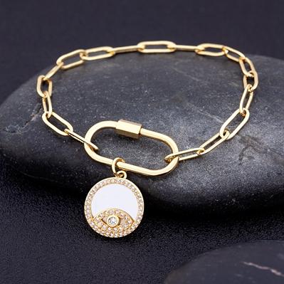 Nidin Fashion Copper Zircon Bracelet For Women Arabic Islam Boho Jewelry Saudi Hand Chain Statement Pentant Bangle Party Gift