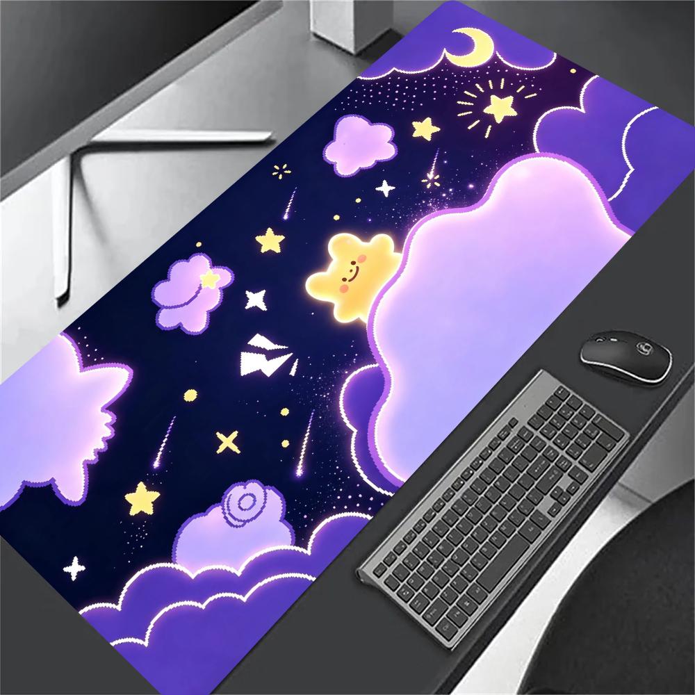 Cartoon Bear Purple Cloud Mouse Pad Large Anti Slip Rubber Desk Mat for Gaming Office Laptop Keyboard Pad Pc Accessories Gamer