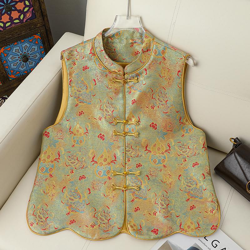 

2026 Spring Stylish Jacquard Women s Gourd Vest - Chinese Style Tang Suit with Stand Collar and Shoulder Cape 4XL зелёный