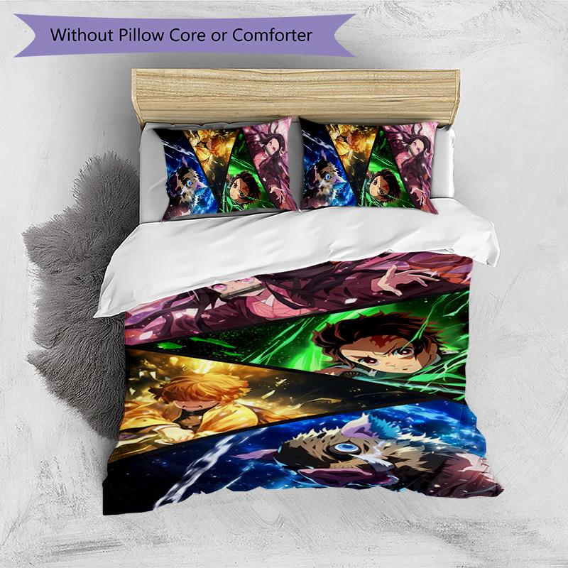 Demon Slayer Pattern Printed 3PCS Bedding Set, Soft Skin-Friendly Washable Duvet Cover & Pillowcases Set