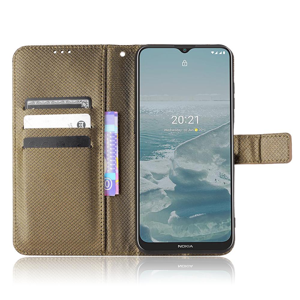 

For Nokia G10/G20/6.3 Diamond Texture PU Leather Magnetic Flip Cover Full Body Protection Stand Bookstyle Wallet Case with Strap Brown